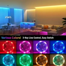 3535 RGB LED灯条，USB 5V供电，三键线控，可变色柔性灯带，适用于电视背光、卧室、游戏装饰 - 3Key-USB-3535 - 查看 3