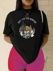 Camiseta de manga cortara mujer - Top casual suave retro de cuello redondo con mangas cortas, corte relado en línea H, liso para usar en capas o solo, lavable a máquinara uso diario y festivales, camiseta básica - Negro - Ver 2