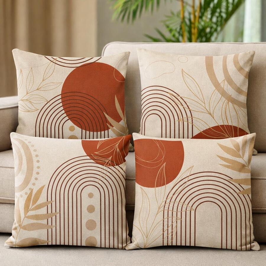 Kit 4 Decorative Pillow Covers Living Room Bedroom Modern Luxury Modern Garden - 紅陶 - 查看 1