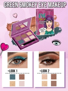 MISSLYN 1入 EYE Love It 6色眼影盤，附鏡子與刷具，高顯色、易暈染、質地滑順，持久眼妝盤，霧面、珠光與閃粉妝效，適合萬聖節、派對、Y2K風格與送禮 - #04 - 查看 3