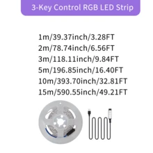 3535 RGB LED灯条，USB 5V供电，三键线控，可变色柔性灯带，适用于电视背光、卧室、游戏装饰 - 3Key-USB-3535 - 查看 9