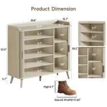 ONBRILL White Fluted Shoe Cabinet With Sliding Door, 5-Tier Hidden Shoe Rack With Adjustable Shelves, Wooden Shoe Storage Organizer With Open Bottom Space, Freestanding Shoe Shelf Storage For Entryway Hallway Apartment, (Black) - trắng - Xem 5