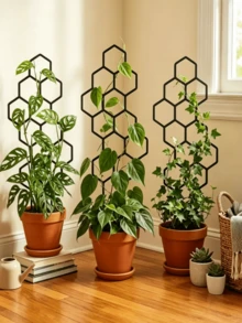 3件套蜂窝状植物攀爬架，户外庭院花园园艺植物支撑架，自粘式植物架，适用于藤蔓植物 - 多款式 - 查看 2