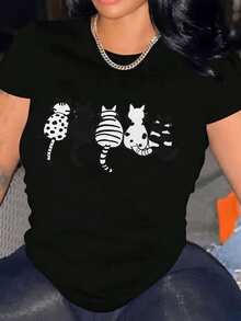 Camiseta casual de manga cortara mujer 1 pieza, cuello redondo grueso y cómodo, camisetas superiores suaves y adorables_32, camiseta básica negra de uso diario casual, suave y cómoda (uste hoado, consulte la tabla de tallas) - Negro - Ver 2