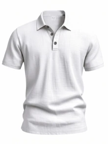 Men's White Short Sleeve Linen Polo Shirt, Breathable And Comfortable, Suitable For Beach And Casual Summer Wear - 白色 - 查看 4