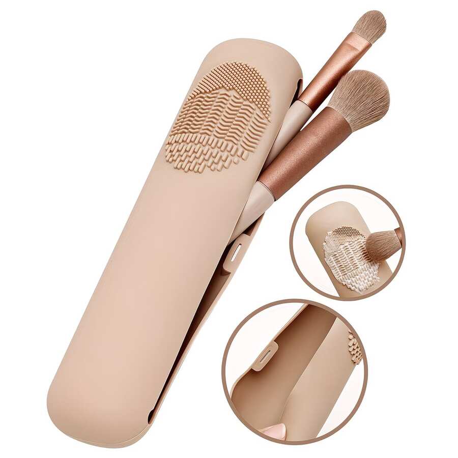 Silicone Travel Makeup Brush Storage Case, Upgraded Anti-Drop Magnetic Buckle Design, Cosmetic Organizer Bag, Portable Smooth Travel Makeup Tool Storage Box