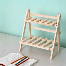 2-Tier Trapezoid Desktop Shelf Handmade Wooden Folding Minimalist Desk Organizer Rack, Trapezoid Desktop Display Shelf, Double-Layer Fixed Storage Rack With Crossbar, Suitable For Bedroom Nightstand, Vanity, Study Room, Dorm, Cafe And More - White - View 8