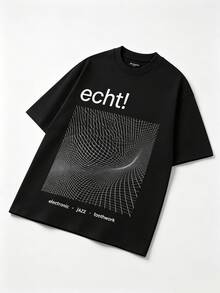 T-shirt homme REAL! à col rond et imprimé graphique, noir, style techwear, manches courtes, motif géométrique. Inspiré par l'esthétique minimaliste du groupe électronique belge real!, ce t-shirt streetwear ample est idéal au quotidien, pour les concerts, les sorties entre amis et les moments de détente. Confectionné en coton mélangé respirant, il constitue un cadeau parfait pour un anniversaire, les fêtes ou tout autre événement, pour les fans de real!, les amateurs de techwear et les mélomanes. Un incontournable de la mode en toute saison. - Noir - Voir 3