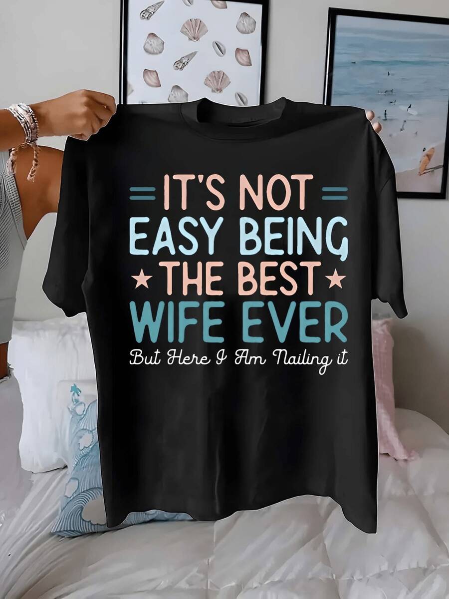 La mejor esposa del mundo, camiseta drtida de humor para mujer, manga corta casual, uste cómodo, vestido para hermanas, imprescindible para vies al e , camiseta de mujer, camiseta de primavera y verano, camiseta de manga corta casual elegante de uste entallado (para un uste