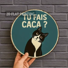 2D平面，8.0英寸圆形铁艺墙饰 - 趣味猫咪标语“Vous Faites Caca?”（你拉屎吗？），适用于客厅、办公室、厨房，幽默墙面艺术，猫咪爱好者礼物，独特家居装饰，猫咪墙画，办公室装饰，2D平面，预钻孔，款式如图所示 - 多色 - 查看 7