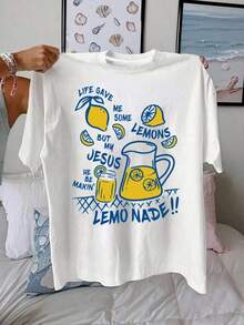 Women's T-Shirt "Life Gave Me Lemons" Lemonade Print | Fun Design For Everyday Wear And Get-Togethers With Friends - White - View 1