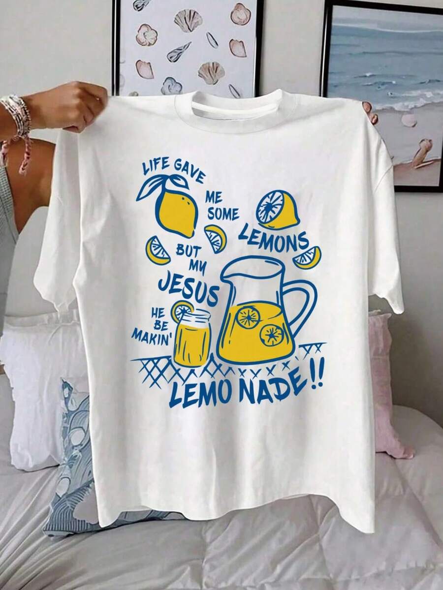 Women's T-Shirt "Life Gave Me Lemons" Lemonade Print | Fun Design For Everyday Wear And Get-Togethers With Friends - White - View 1