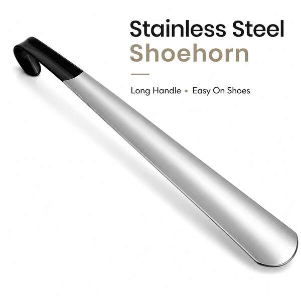 1pc Stainless Steel Long Handle Shoehorn, Comfort Grip Easy On Shoes Helper For Men & Women
