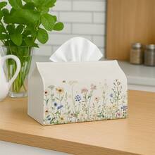1pc Plant Art Floral Tissue Box, Wild Flower Illustration In Soft Pink Tone - Suitable For Home, Party, Car, Kitchen And Bathroom, Daily Tissue Paper Storage Box, Ideal For Party Supplies, Home Decor, Holiday Decoration - Multicolor - View 7