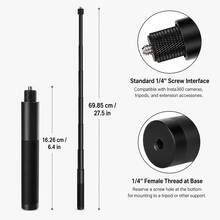 Gậy selfie tàng hình 70cm tương thích với Insta360 X5/X4/GO 3/ONE X và máy ảnh Osmo, gậy selfie dạng ống lồng bằng hợp kim nhôm, chụp ảnh 360°, thích hợp cho quay vlog du lịch. - Xem 3