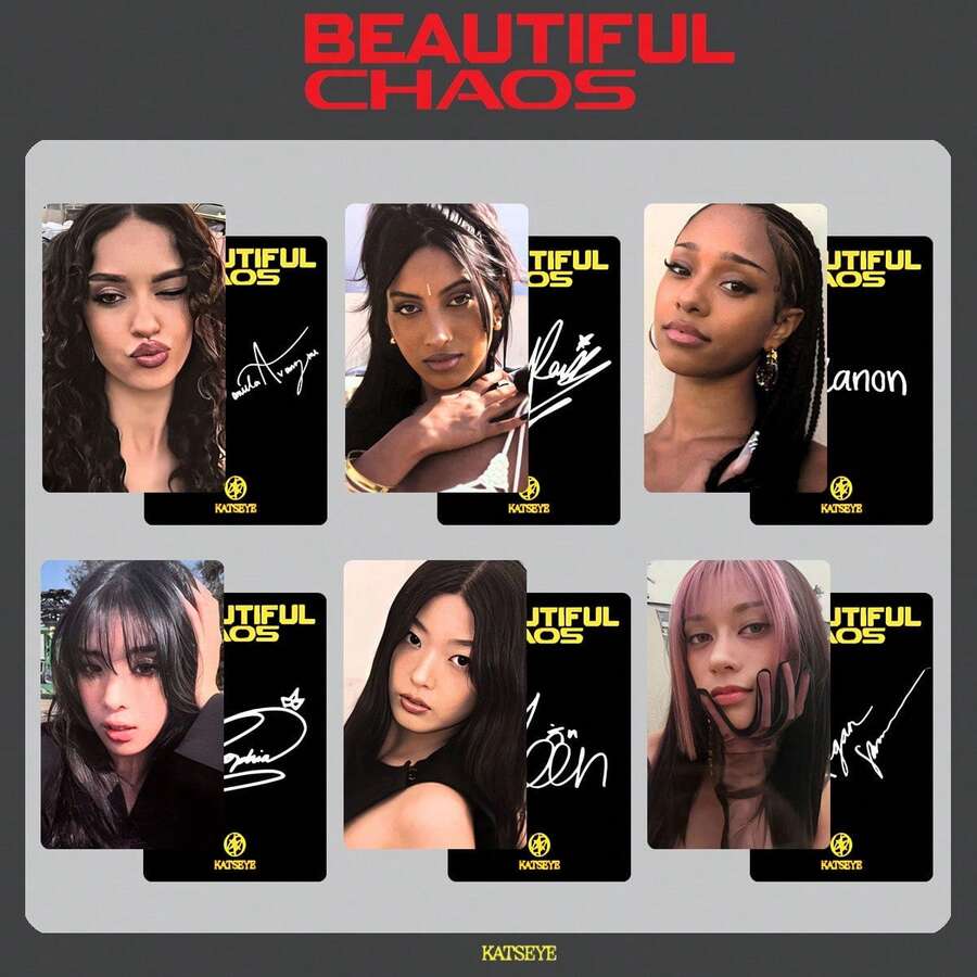 6張 KATSEYE BEAUTIFUL CHAOS 偶像小卡，全球女團明星小卡收藏套組，高清印刷明星周邊收藏明信片粉絲禮物