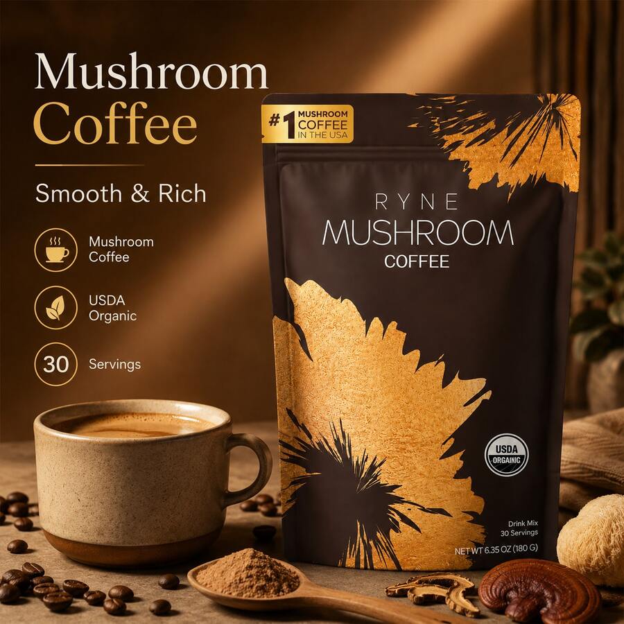 RYNE Organic Mushroom Coffee, USDA Certified, Focus, Energy & Immune Support, Adaptogenic Drink Mix, 6.35oz (30 Servings) - 1件 - 查看 1