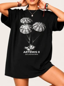ArtemisS II SplashdownS T-shirt för rymdfans - 100 % bomull unisex, -rymddesign, bekväm streetwear-stil - Svart - Visa 6