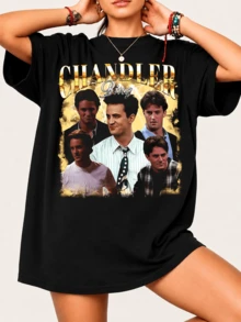 Nostalgia T-Shirt Featuring A Cult 90s Sitcom Character. Retro Bootleg Style, Tee With Multiple Illustrations And Gold Typography, Unisex. - Black - View 6