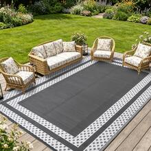 5ft X 8ft Reversible Outdoor Rug, Portable Plastic Woven Camping Mat, Suitable For RVs, Waterproof Outdoor Area Rug For Yard, Patio, Porch, Balcony (White Gray) - Aircraft Frame - View 17