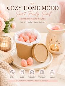 10 piezas/Tarro Derretidos de cera con aroma a fruta, derretidos de cera de soja con aroma a fresa roja, fresa rosa y segmento de naranja, cubos de cera decorativos lindos para lámpara de calentador de velas, fragancia para el hogar, decoración de habitaciones, regalo de cumpleaños, regalos para mujeres - Varios estilos - Ver 3