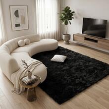 Large Soft Luxury Shaggy Rug 3.00x2.00m, Non-Slip, For Living Room And Bedroom, Various Colors - 黑色 - 查看 2
