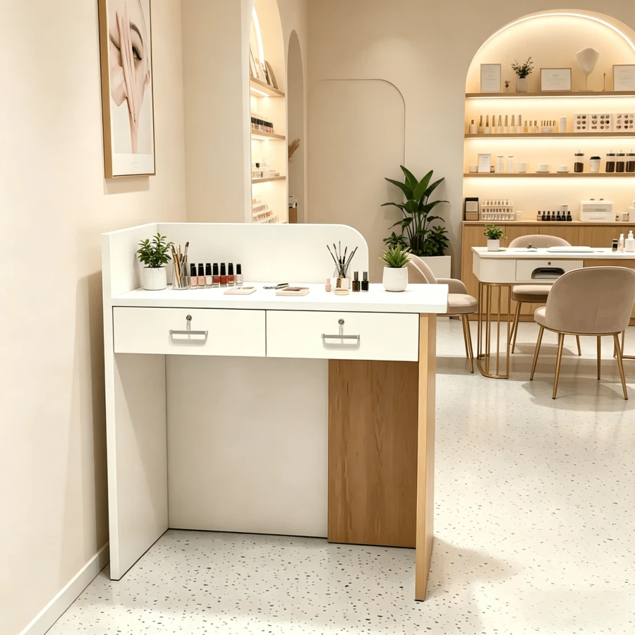 Mostrador de Recepción Minimalista con Almacenamiento, Mesa de Trabajo para Negocios - Multicolor - Ver 1