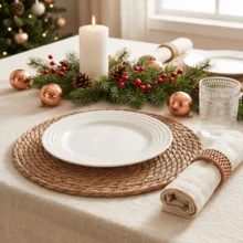 10PCS 12 Inch Round Woven Place Mats Boho Farmhouse Table Placemats With  2 Place Card Holders Dining Table Decor For Home Kitchen Wedding Christmas Party - Màu be - Xem 4