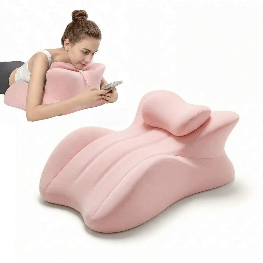 Prone Pillow Memory Foam Body Pillow, Ergonomic Wedge Pillow For Bed Pillows & Sofa, Comfortable Reading Pillow For Prone Lying, Sitting Support & Leg Elevation, Removable & Easy-Care Cover - Hồng - Xem 1