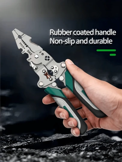 1pc Heavy-Duty Industrial Wire Stripper With Crimping, Cutting And Twisting Functions - Integrated Structure, Foldable Design, Ergonomic Handle - Suitable For Electrical And Plumbing Applications, Also For DIY And Home Use - Industrial-Grade Metal Tool, Ergonomic Handle, Reliable Performance, Suitable For DIY Enthusiasts, Stainless Steel Foldable, With Comfortable Anti-Slip Handle, Suitable For Various Scenarios In Homes And Construction Sites