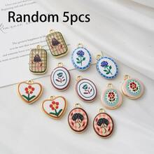 5/10pcs Zinc Alloy Double-Sided Charm Pendants, Rose, Small Flower, Polka Dot & Plaid Pattern Pendants, For DIY Jewelry Making, Necklace, Bracelet, Earring, Bag Chain, Keychain, Zipper Decor, Romantic Gift - Multicolor - View 11