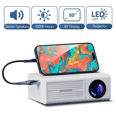 Intelligent Video Projector, Movie Projector, Native Resolution 854x480P, Equipped With Remote Control, USB Connection, LCD Display, Reliable Performance, Compatible With Smartphones - Tablets - Laptops. Modern Projector