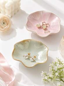Decorative Lotus Leaf Tray With Gold Rim, Multi-Functional Ceramic Storage Dish, Suitable For Jewelry, Cosmetics, Small Items, Ideal For Bedroom, Bathroom And Entryway - Multicolor - View 9