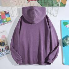 Men's Fashionable Autumn Washed Distressed Pocket Hoodie, Mens Hoodies Vintage Oversized Hoodie Acid Wash Couples Cotton Pullover Hoodies Streetwear - 紫色 - 查看 2