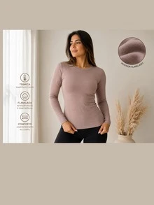 Women's Thermal Base Layer Blouse For Cold Winter - Brown - View 2