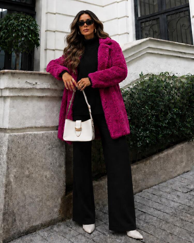 Women Winter Coats - 玫瑰紅 - 查看 3