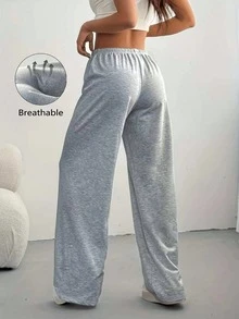 Pantalones jogger de pierna ancha casuales para mujer - Gris, cintura con cordón, cintura elástica, ajuste holgado cómodo, adecuado para primavera, verano, otoño, perfecto para atuendos casuales, pantalones deportivos ajustados - Gris - Ver 5