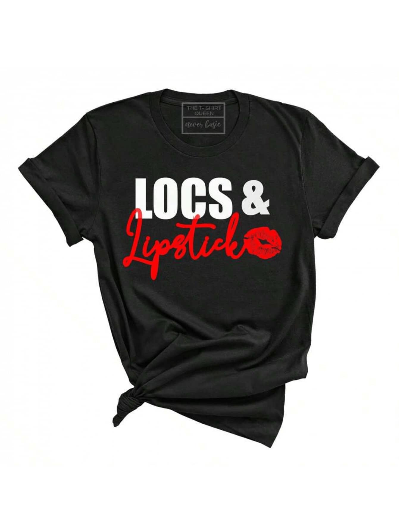 Camiseta uni Loc'D adecu para hombres y mujeres - Estampado de Locs & Lipstick, camiseta de manga corta con cuello redondo, top transpirable de streetwear con peinado Loc, camisa casual lavable a máquinara atuendo casual, A