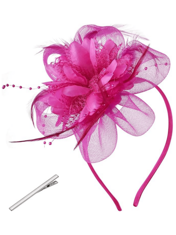 1PC Fascinator Hat For Women – 50s & 60s Flower Mesh Ribbon Headband With Clip, Elegant Tea Party, Kentucky Derby, Or Wedding Headwear, Special Occasion Hat | Vintage Style Hat |Trimmed Hat Hairband