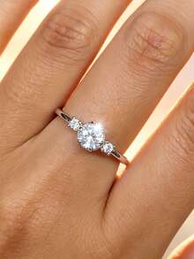1 pièce Bague en argent sterling S925 à 6 griffes avec zircone cubique synthétique, bijou élégant et classique pour un port quotidien, cadeau pour elle - Argent - Voir 12