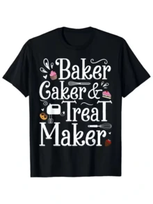 Colorful Cupcakes With Mixers And Baking Utensils Symbolize The Passion For Baking And The Joy Of Creating Handmade Sweets. Comfortable Casual Women's T-Shirt Ideal For Creative Cooking Enthusiasts. - 黑色 - 查看 8