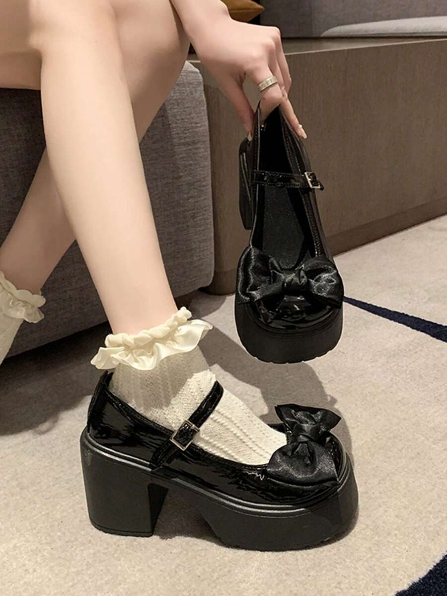 Giày Mary Jane màu đen tối giản dành cho nữ, kiểu dáng thắt nơ. - màu đen - Xem 1