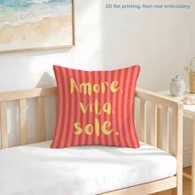 MEMNUN 1个橙色条纹“Amore, Vita, Sole”文字印花枕套（不含枕芯），尺寸：17.7*17.7英寸（45*45厘米）/19.69*19.69英寸（50*50厘米）/15.75*15.75英寸（40*40厘米），单面印花，涤纶材质，意式装饰抱枕套，适用于沙发、床、客厅、卧室、汽车、办公室、酒店等场所，四季皆宜，是馈赠亲朋好友的完美礼物。 - 彩色 - 查看 5