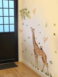 Cute Cartoon Giraffe & Bird Wall Stickers, Green Plant Leaf Art Decals, For Children's Room, Nursery, Bedroom, Living Room, Corridor, Self-Adhesive Removable Vinyl Wall Decals - Multiple Styles - View 2