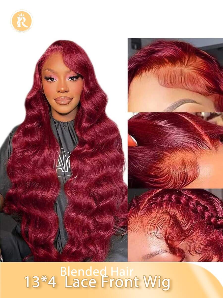 Elegant Black Wavy Curl Wig, Suitable For Women, 13*4 Lace Front Wig. 180%Density,Body Wave 8-36 Inch Blended Hair,Black/Brown/Burgundy/Orange,Perfect For Cosplay, And Everyday Glamorous Looks,Baby Hair Pre Perm, Pre Extraction, Pre Cutting Around