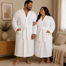 Soft Cozy Plus Size Unisex Bathrobe For Women And Men, Warm Terry Cloth Microfiber, Long With Pockets, Post-Bath, Winter - trắng - Xem 7