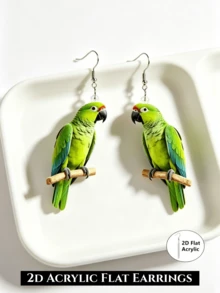 2D Flat Green Parrot Acrylic Drop Earrings, Double-Sided Printed, Flat Acrylic Material, Creative Fashion Earrings, Exquisite Gift - Green Parrot - View 5