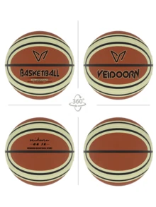 veidoorn 1pc Size 5/7 Noise-Reducing Basketball With Washable Cloth Cover, Solid Material For Indoor/Outdoor Use, Synthetic Material, Silent Dribbling, Black & Orange Color, Suitable For Home Or Gym, Basketball Accessory - Reddish Brown - View 7
