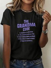 Camiseta drtida con código de la abuelara mujer - Camiseta negra con texto morado que muestra reglas hilarantes de la abuelidad, excelente regalo para abuelas, perfectara salidas casuales o relarse en casa Cele - Negro - Ver 2
