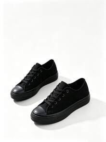 Women's Black Canvas Sneakers - 黑色 - 查看 2